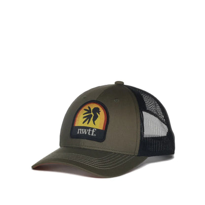 Green and black NWTF35A Loden Black cap on a white background
