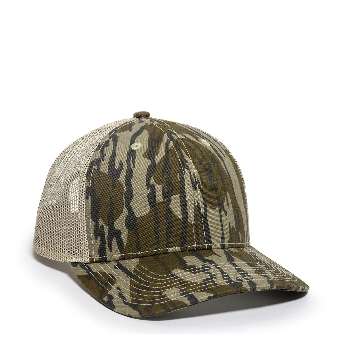 Camouflage baseball OC771CAMO Mossy Oak® Original Bottomland® Tan cap with mesh back on a white background