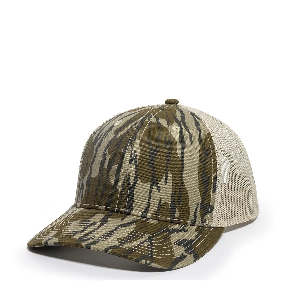 Camouflage baseball OC771CAMO Mossy Oak® Original Bottomland® Tan cap with mesh back on a white background
