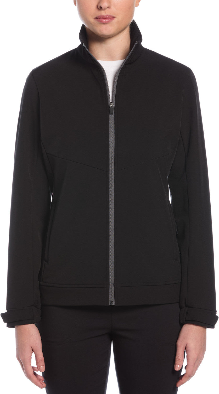 Ladies Soft Shell Full Zip Jacket worn by a person on a whiite background