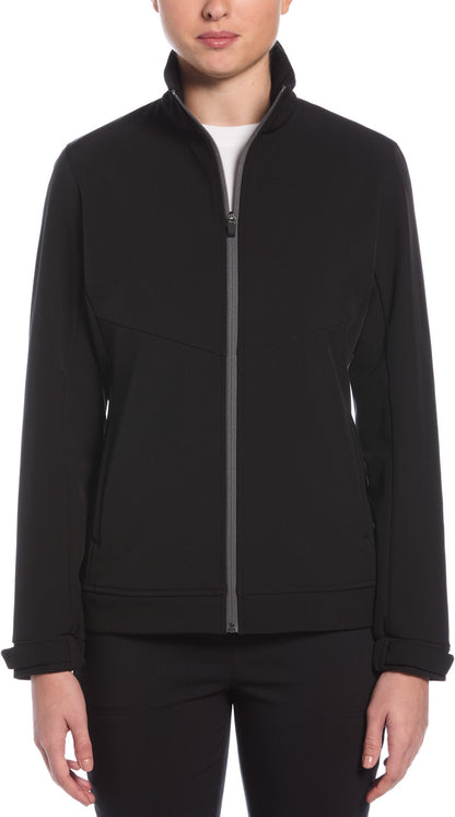 Ladies Soft Shell Full Zip Jacket worn by a person on a whiite background