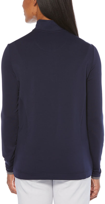 peacoat Ladies 1/4 Zip Mock Pullover close up back view