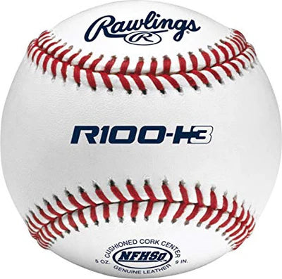 Baseball with Rawlings logo and R100-H3 model number on a white background