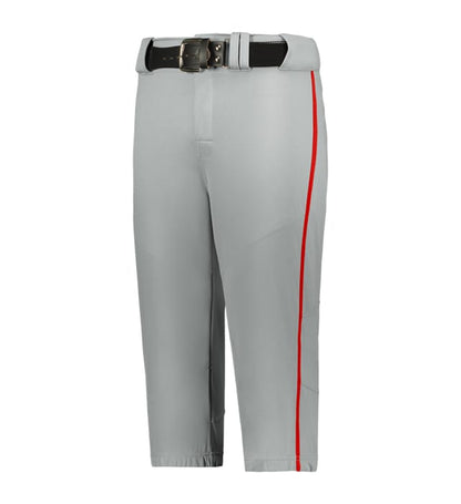 Gray Alleson Youth Crush Baseball Knicker With Braid with a scarlet red stripe and belt on a white background