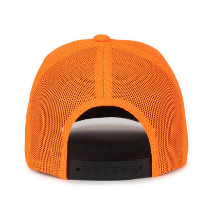 Orange blaze blaze mesh cap with Realtree logo on a white background