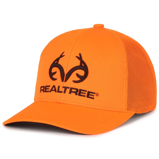 Orange blaze blaze cap with Realtree logo on a white background