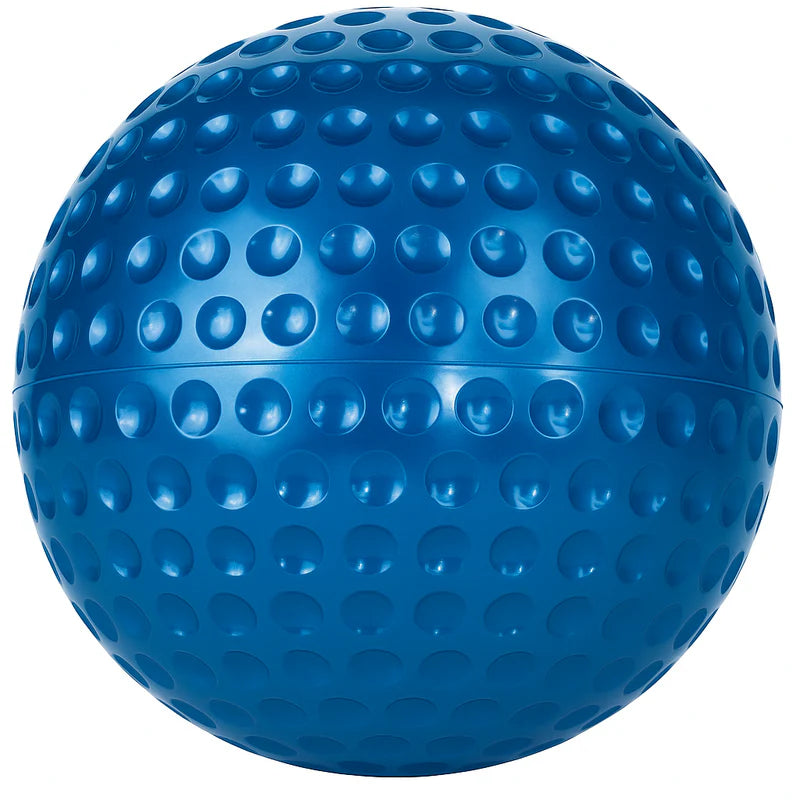 blue dimpled Weighted Range Softball weighing 9o on white background