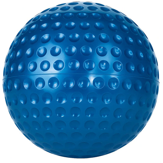 blue dimpled Weighted Range Softball weighing 9o on white background