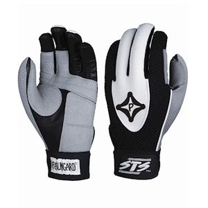 Pair of black and white Palmgard STS Youth Batting Glove on white background