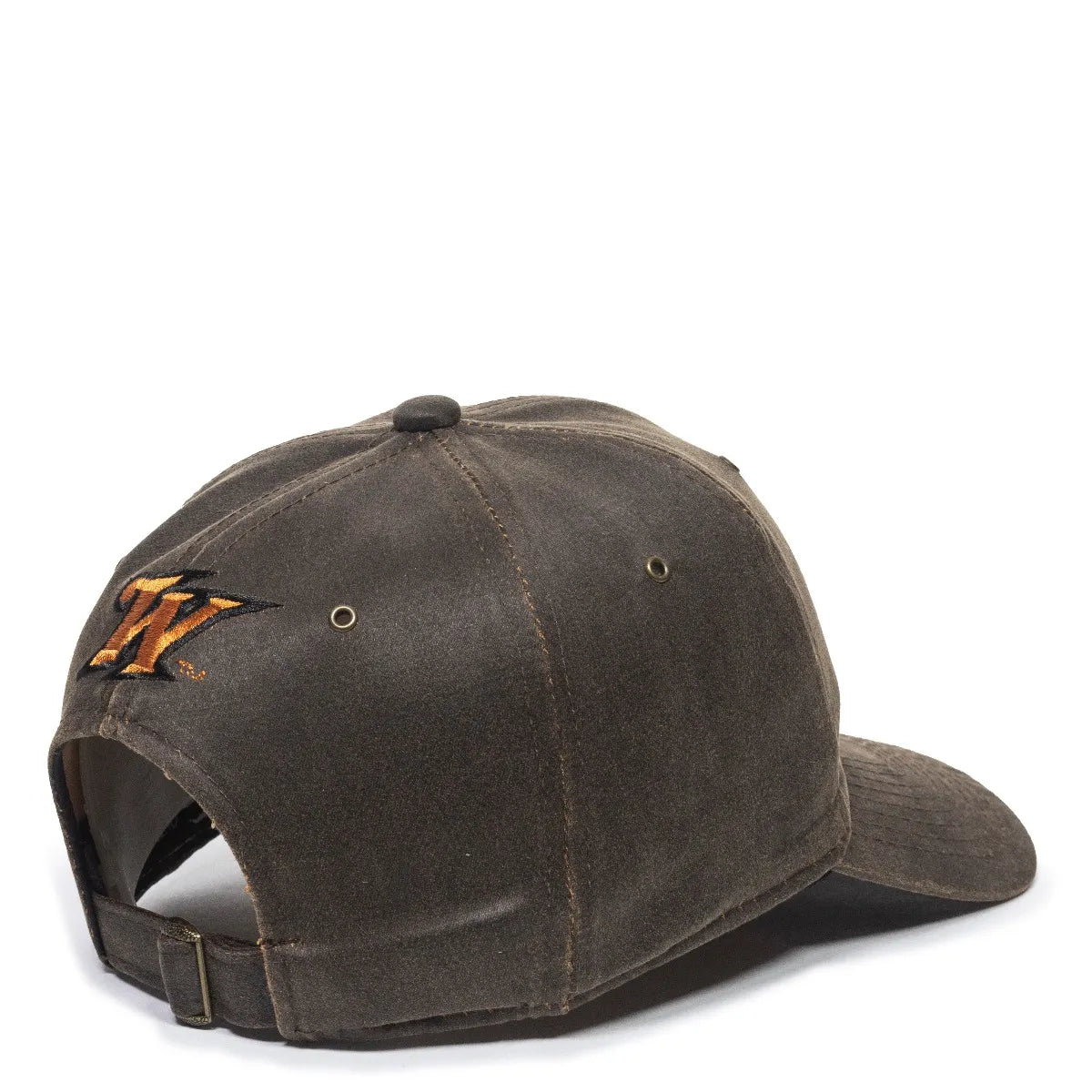 Brown WIN23A-Dark Brown cap with a logo on the back against a white background