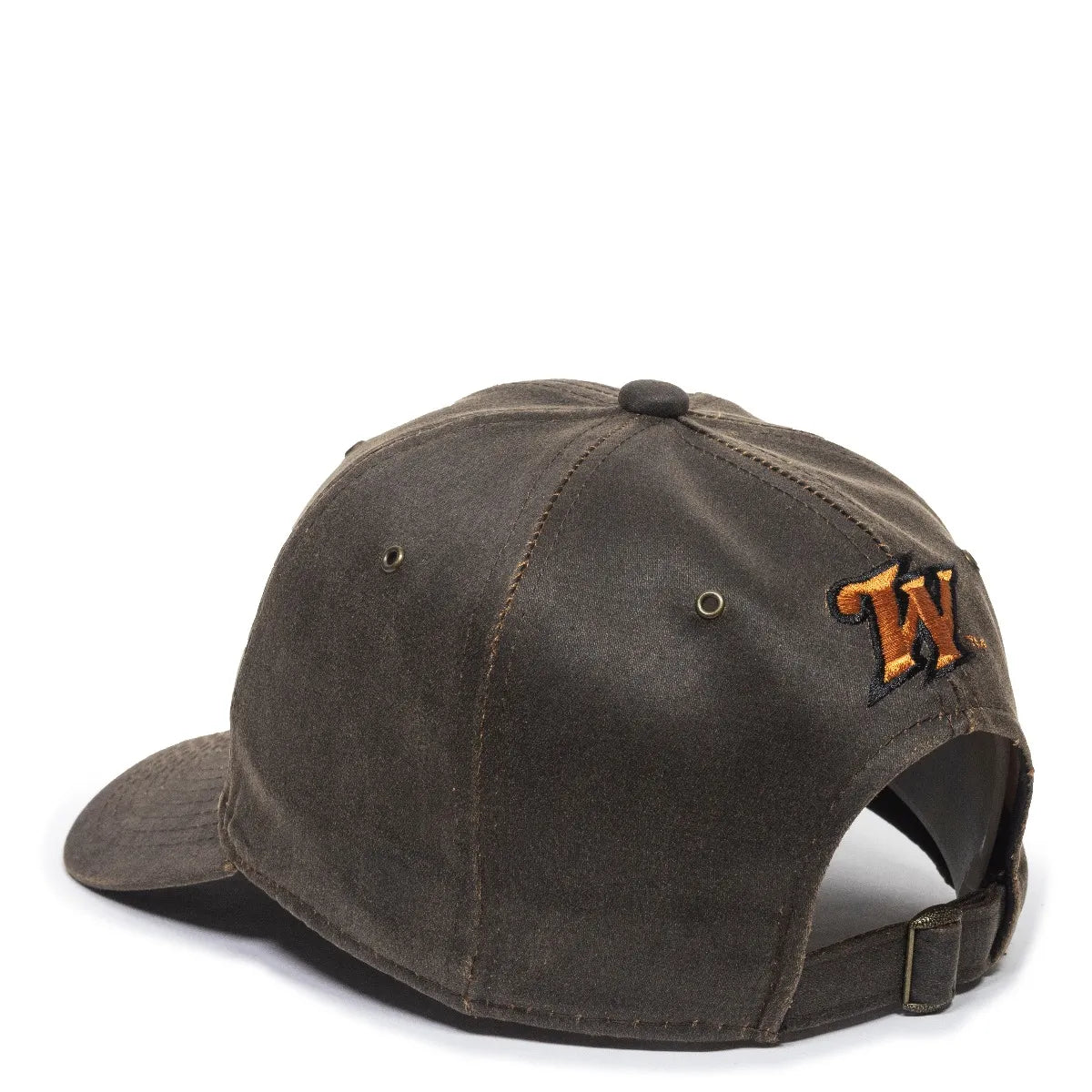 Brown WIN23A-Dark Brown cap with a logo on the back against a white background