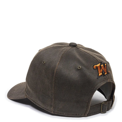 Brown WIN23A-Dark Brown cap with a logo on the back against a white background