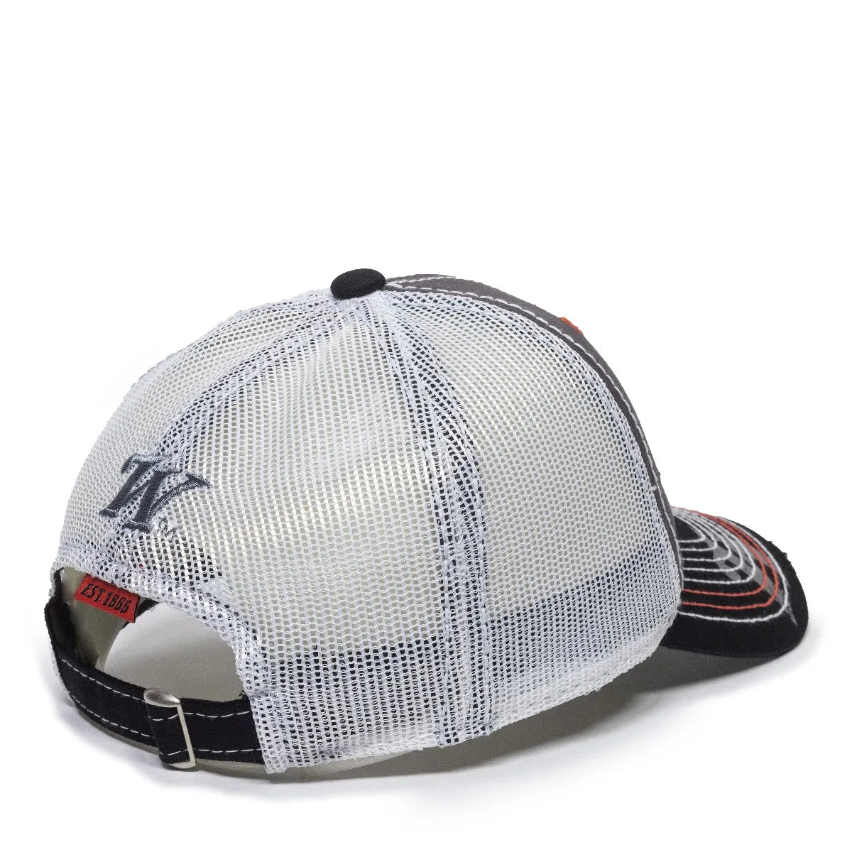 Back view of a WIN35B Light Grey and Black cap  on a white background