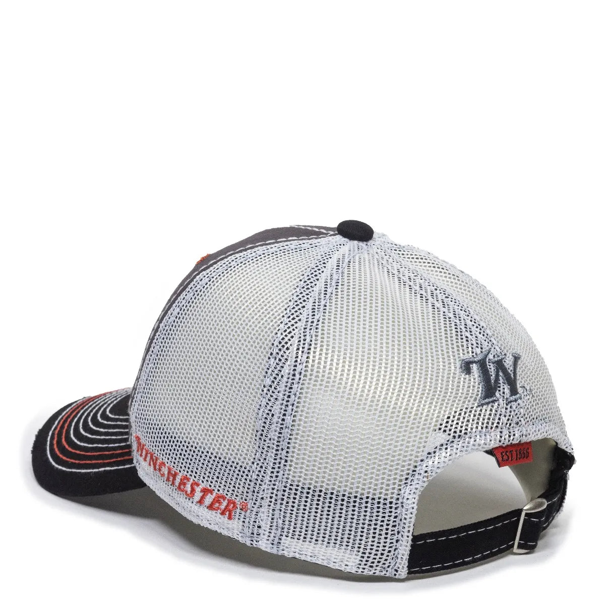 Back view of a WIN35B Light Grey and Black cap  on a white background