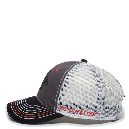 Trucker  WIN35B Light Grey and Black cap with 'Winchester' logo on a white background